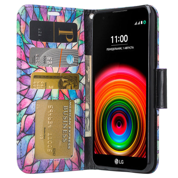 lg x power leather wallet case - rainbow flower - www.coverlabusa.com