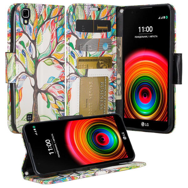 lg x power leather wallet case - colorful tree - www.coverlabusa.com