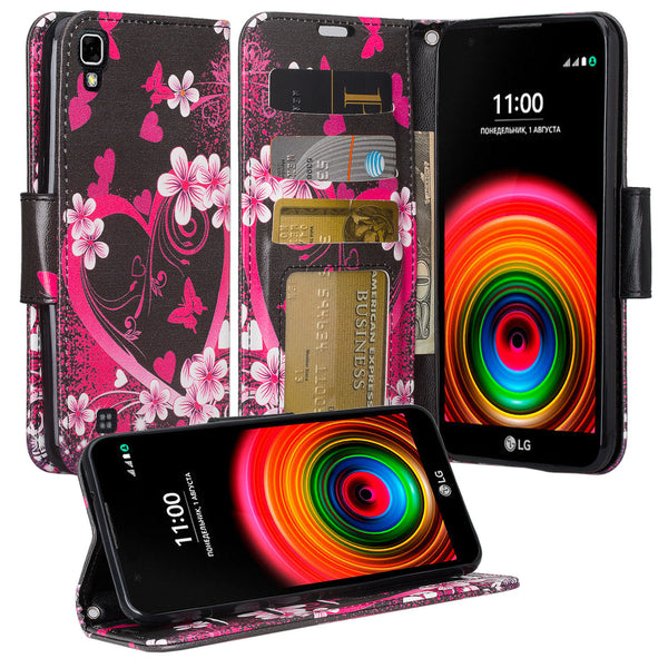 lg x power leather wallet case - heart butterfly - www.coverlabusa.com