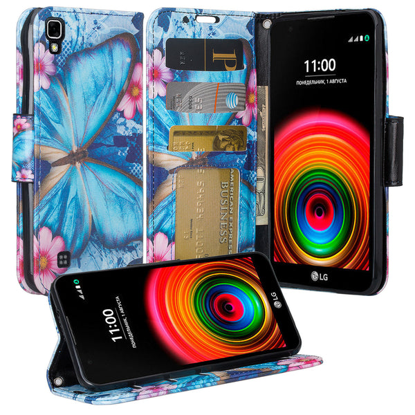 lg x power wallet case - blue butterfly - www.coverlabusa.com