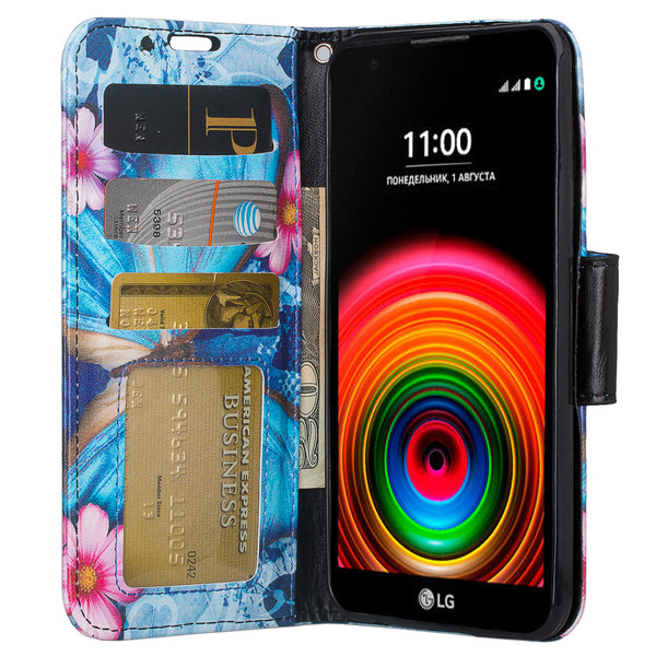 lg x power wallet case - blue butterfly - www.coverlabusa.com