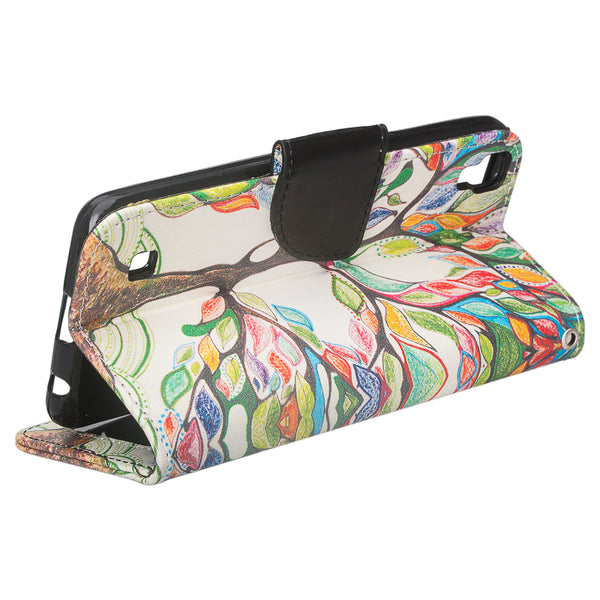 lg x power leather wallet case - colorful tree - www.coverlabusa.com