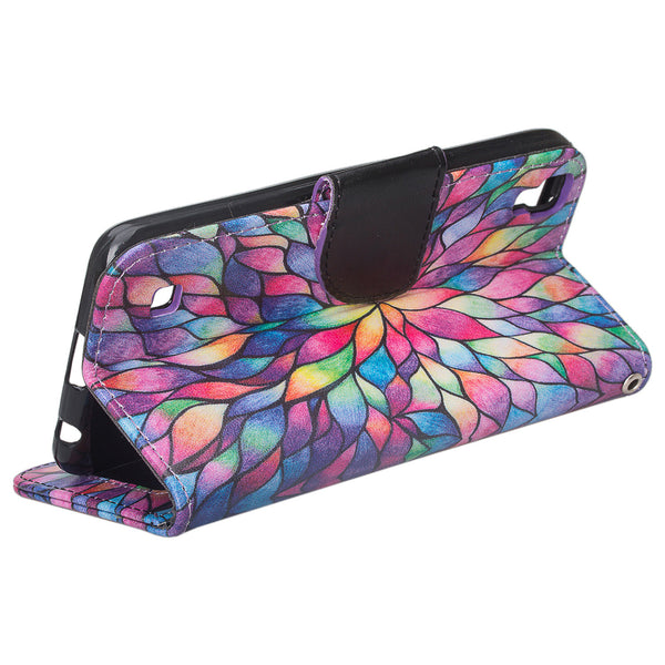 lg x power leather wallet case - rainbow flower - www.coverlabusa.com