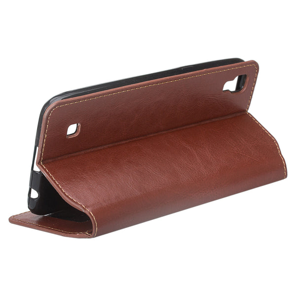 lg x power pu leather wallet case - brown - www.coverlabusa.com