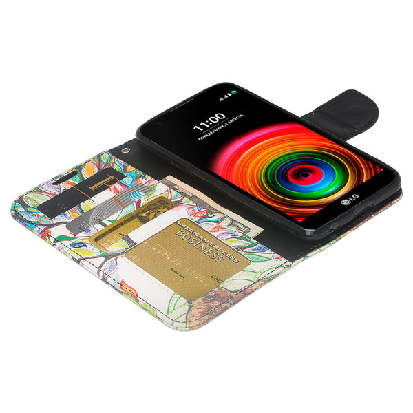 lg x power leather wallet case - colorful tree - www.coverlabusa.com