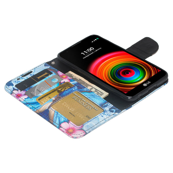 lg x power wallet case - blue butterfly - www.coverlabusa.com