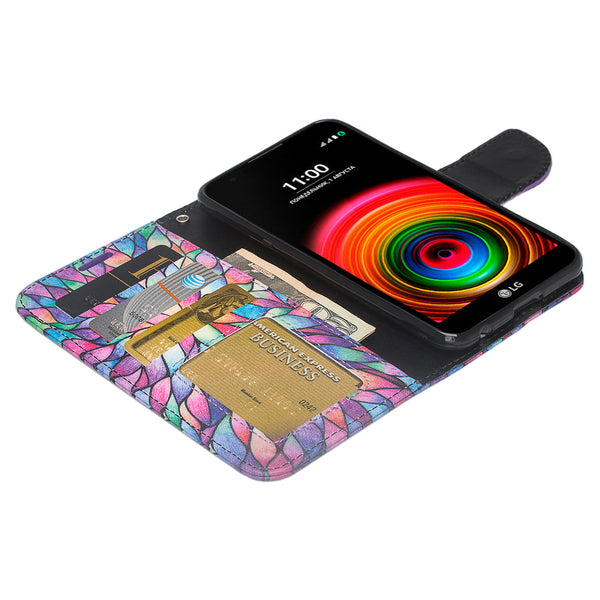 lg x power leather wallet case - rainbow flower - www.coverlabusa.com