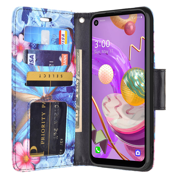 lg aristo 5 plus wallet case - blue butterfly - www.coverlabusa.com