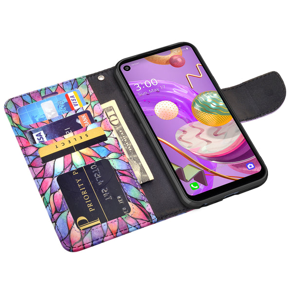 lg k51 wallet case - rainbow flower - www.coverlabusa.com