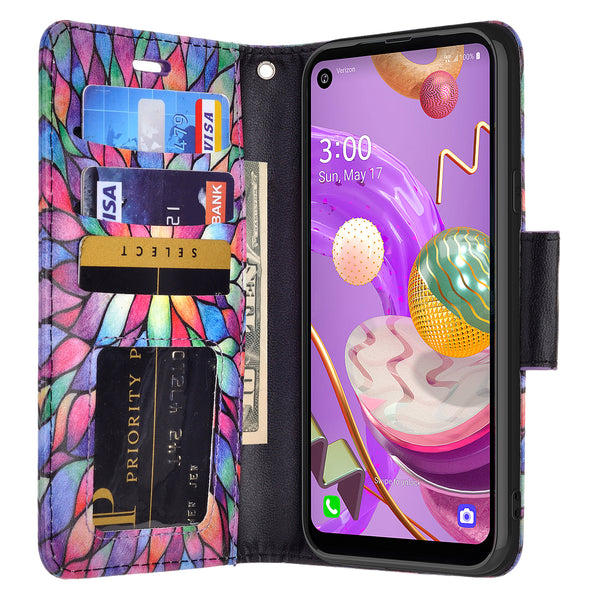 lg k51 wallet case - rainbow flower - www.coverlabusa.com