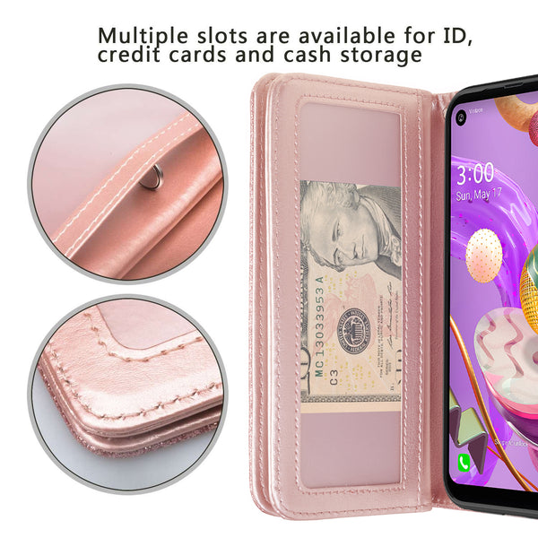 lg k51 glitter wallet case - rose gold - www.coverlabusa.com