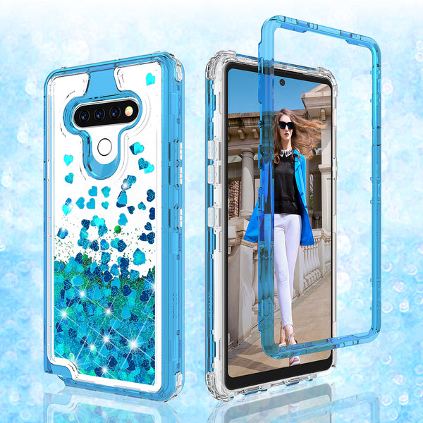 hard clear glitter phone case for lg k51 - teal - www.coverlabusa.com 