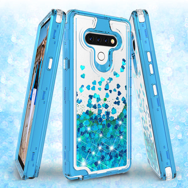 hard clear glitter phone case for lg k51 - teal - www.coverlabusa.com 