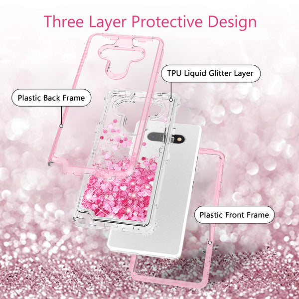 hard clear glitter phone case for lg k51 - pink - www.coverlabusa.com  