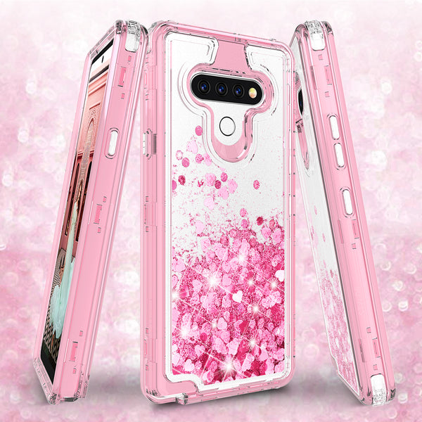 hard clear glitter phone case for lg k51 - pink - www.coverlabusa.com 