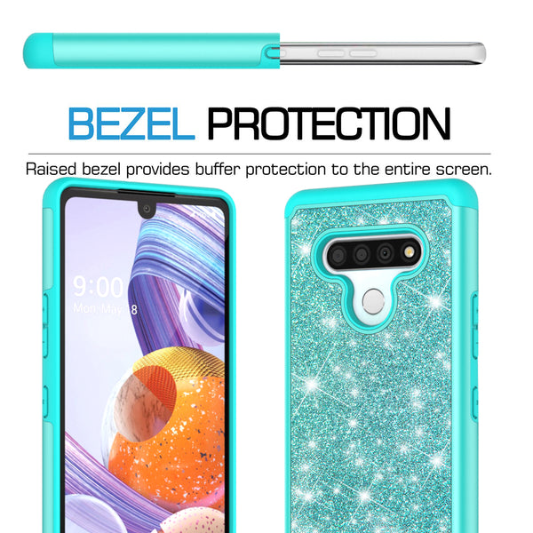 lg stylo 6 glitter hybrid case - teal - www.coverlabusa.com