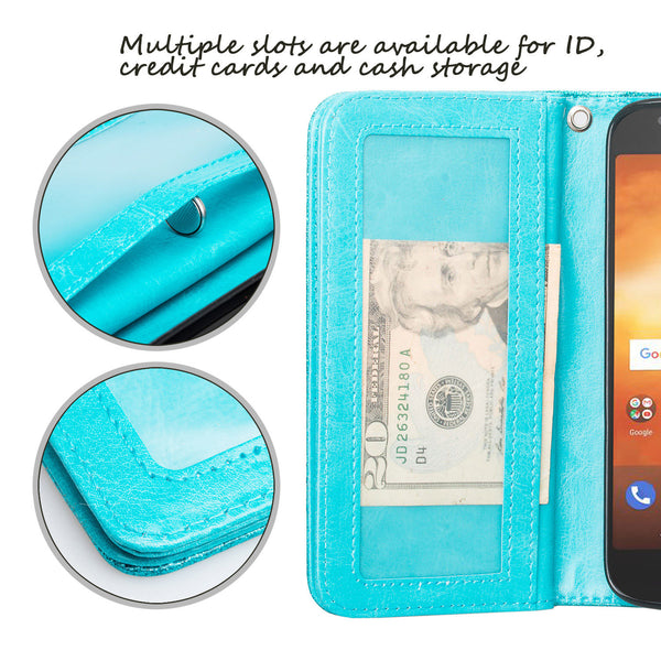 Motorola Moto E5 Play Glitter Wallet Case - Teal - www.coverlabusa.com