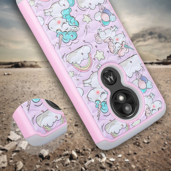 motorola moto g6 play case crystal rhinestone - pink unicorn - www.coverlabusa.com