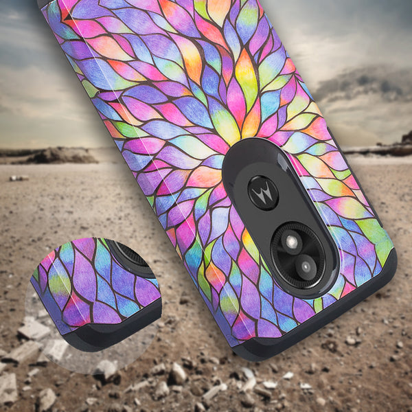 motorola moto e5 play hybrid case - rainbow flower - www.coverlabusa.com