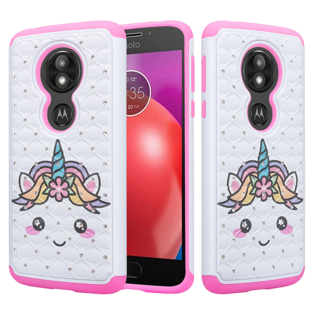 motorola moto e5 plus case crystal rhinestone - white unicorn - www.coverlabusa.com