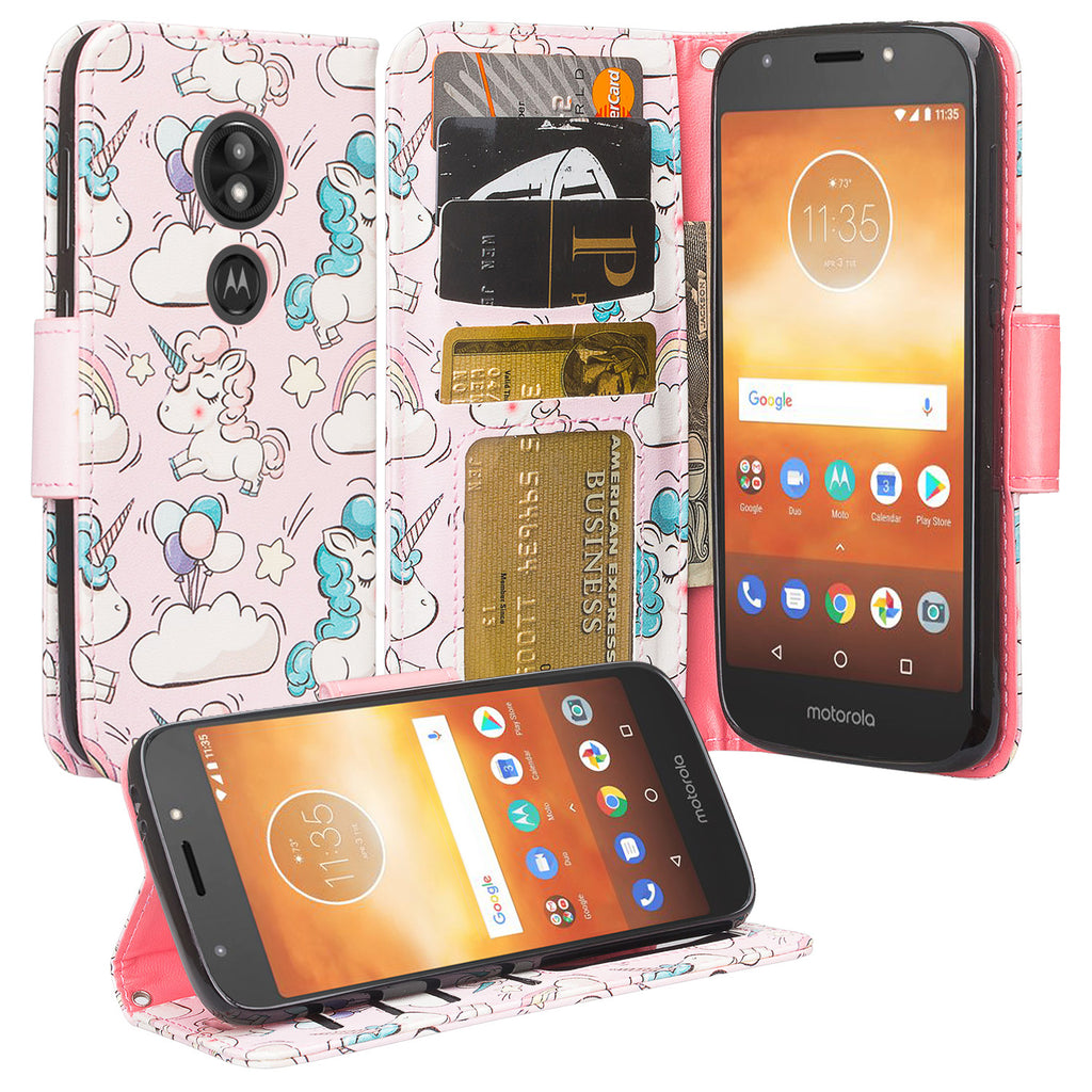 Motorola Moto E5 Plus leather wallet case - pink unicorn - www.coverlabusa.com