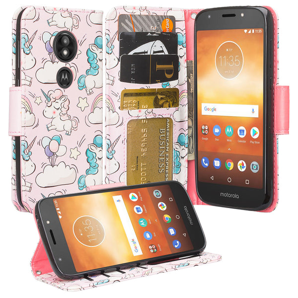 Motorola Moto E5 Plus leather wallet case - pink unicorn - www.coverlabusa.com
