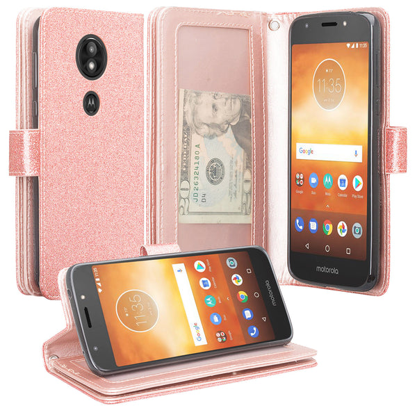 Motorola Moto G6 Play Glitter Wallet Case - Rose Gold - www.coverlabusa.com
