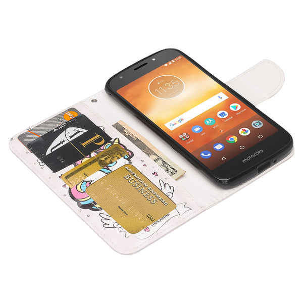 Motorola Moto E5 Plus leather wallet case - white unicorn 2 - www.coverlabusa.com