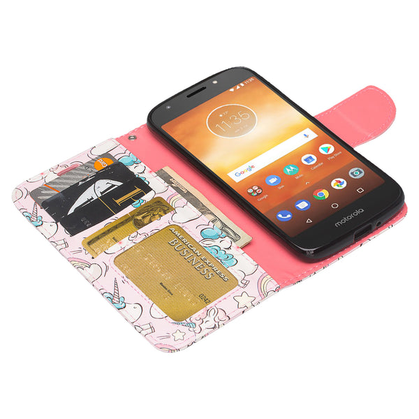 Motorola Moto E5 Plus leather wallet case - pink unicorn - www.coverlabusa.com