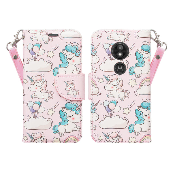 Motorola Moto E5 Plus leather wallet case - pink unicorn - www.coverlabusa.com