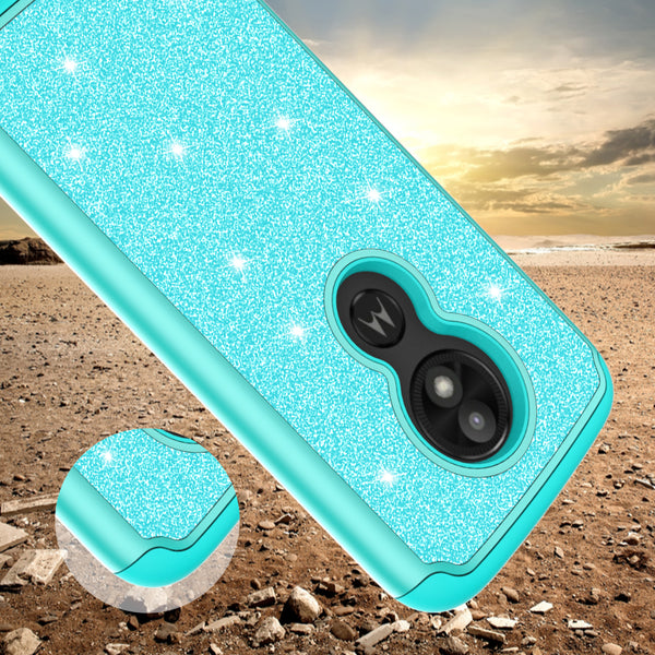 Motorola Moto E5 Play Glitter Hybrid Case - Teal - www.coverlabusa.com