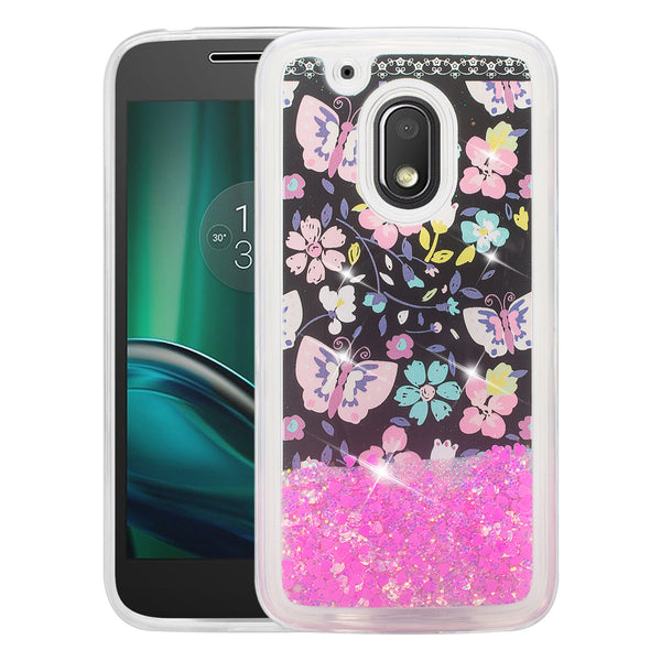 moto g4 play liquid sparkle quicksand case - pink butterfly - www.coverlabusa.com