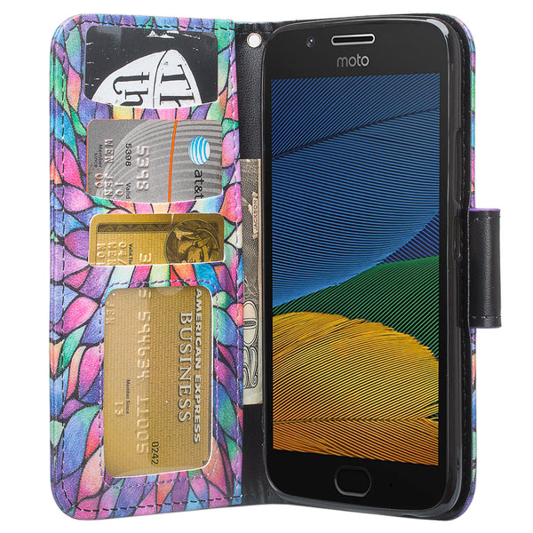 Moto G5 Plus Wallet Case - rainbow flower - www.coverlabusa.com