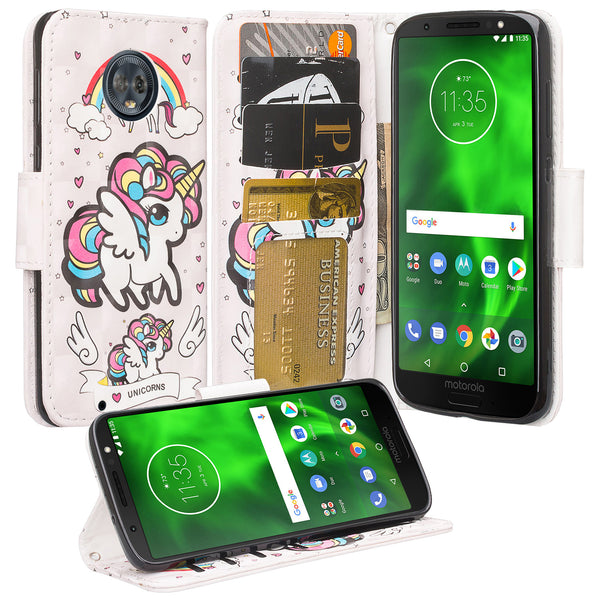 Motorola Moto G6 2018 Wallet Case - white unicorn - www.coverlabusa.com