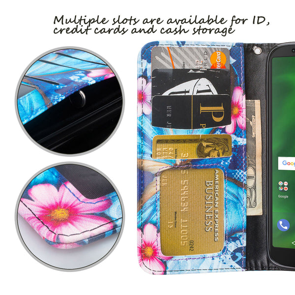 Motorola Moto G6 2018 Wallet Case - blue butterfly - www.coverlabusa.com