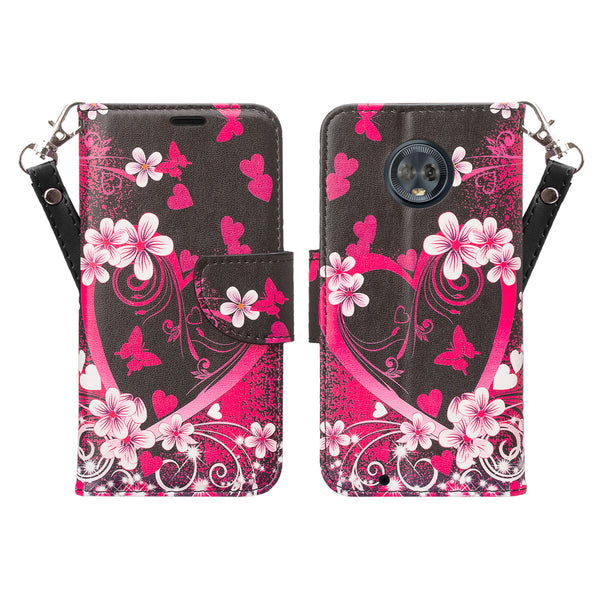 Motorola Moto G6 2018 Wallet Case - heart butterflies - www.coverlabusa.com