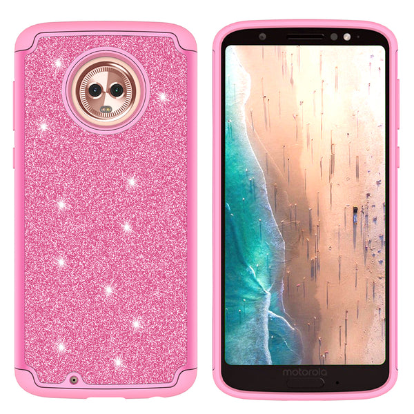 Motorola Moto G6 2018 Glitter Hybrid Case - Hot Pink - www.coverlabusa.com