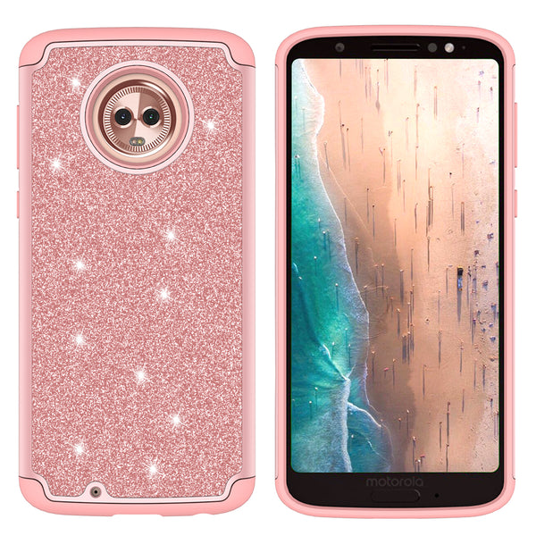 Motorola Moto G6 2018 Glitter Hybrid Case - Rose Gold - www.coverlabusa.com