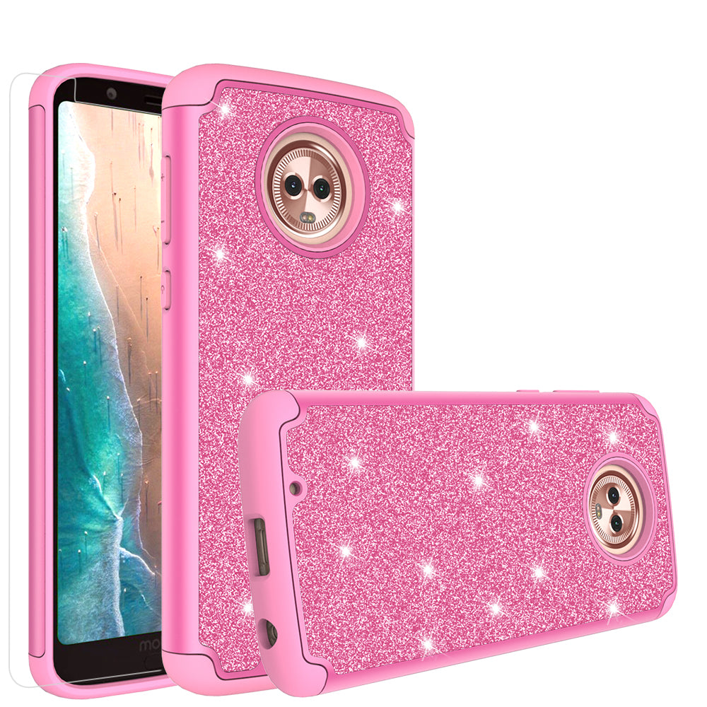 Motorola Moto G6 2018 Glitter Hybrid Case - Hot Pink - www.coverlabusa.com