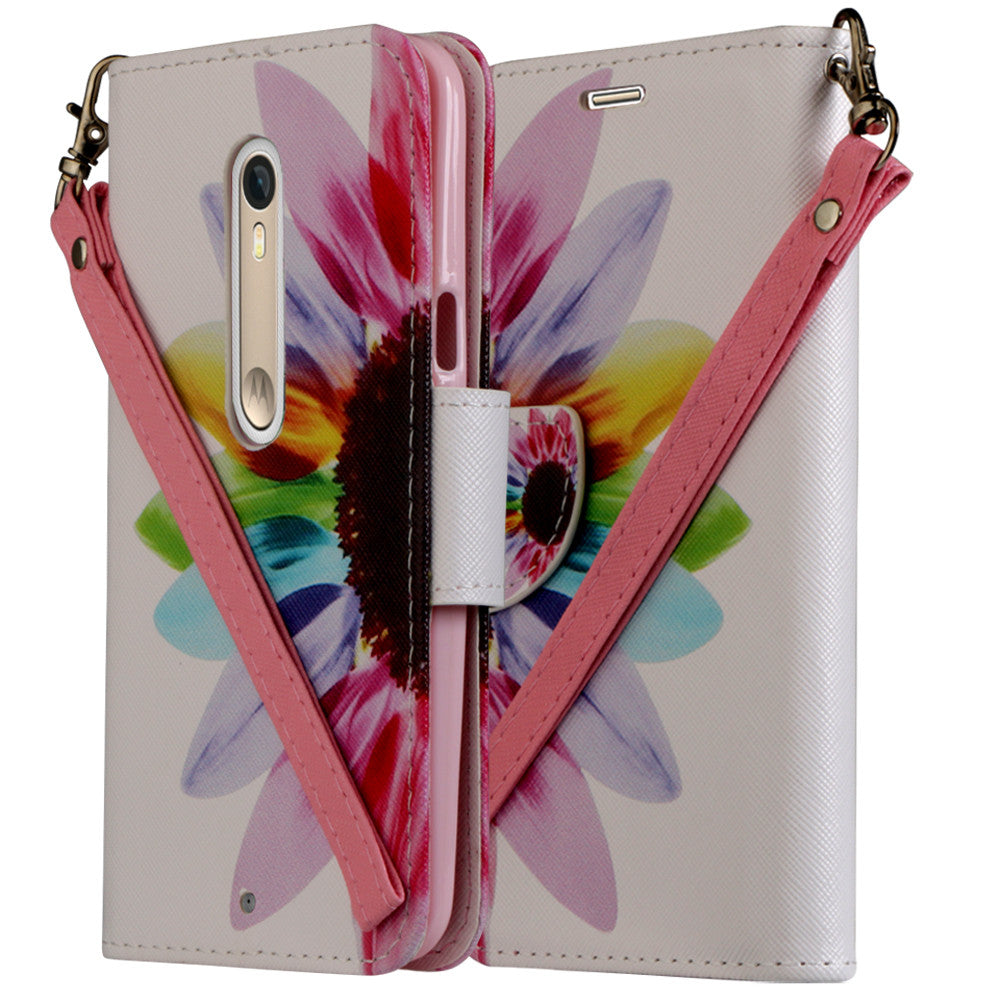 Motorola Moto X Style Wallet Case [Card Slots + Money Pocket + Kickstand] and Strap - Vivid Sunflower