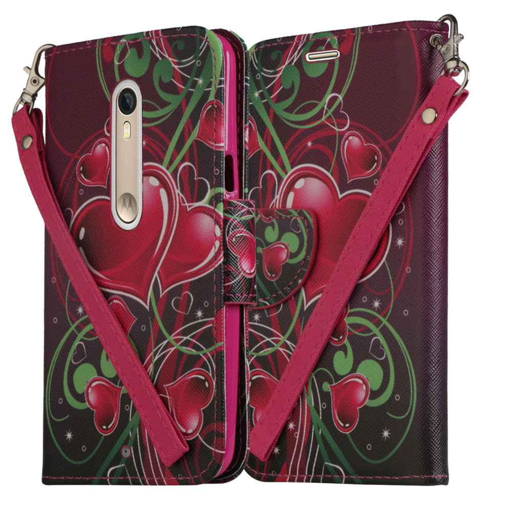 Motorola Moto X Style Wallet Case [Card Slots + Money Pocket + Kickstand] and Strap - Lily Pedals