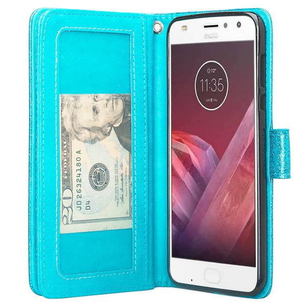 apple iphone x, iphone 10 glitter wallet case - teal - www.coverlabusa.com