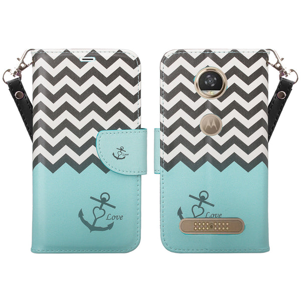 Moto Z2 Force Wallet Case - teal anchor - www.coverlabusa.com