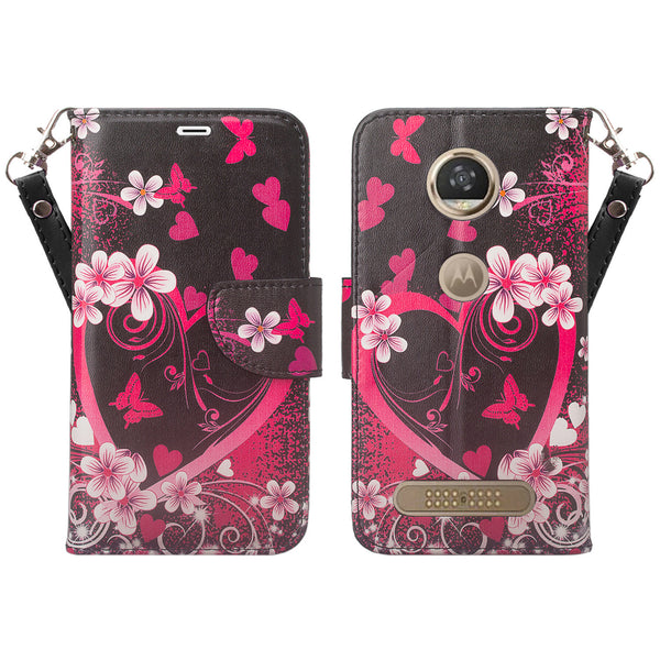 Moto Z2 Force Wallet Case - heart butterflies - www.coverlabusa.com