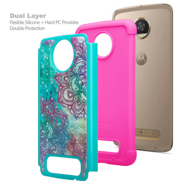motorola z2 play case crystal rhinestone - teal flower - www.coverlabusa.com