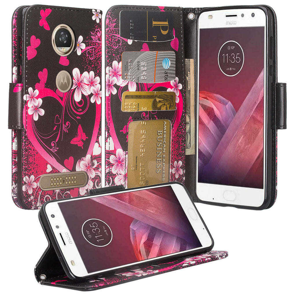 Moto Z2 Force Wallet Case - heart butterflies - www.coverlabusa.com