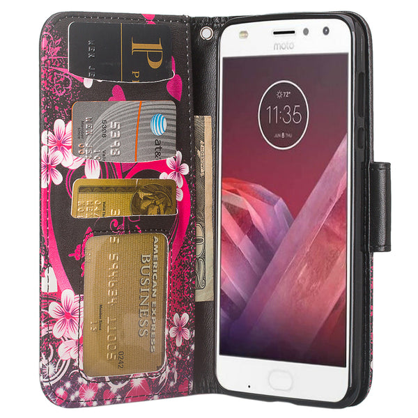 Moto Z2 Force Wallet Case - heart butterflies - www.coverlabusa.com