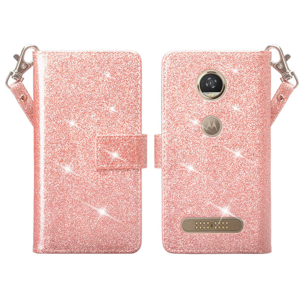 Motorola Moto Z2 Force Edition Glitter Wallet Case - Rose Gold - www.coverlabusa.com