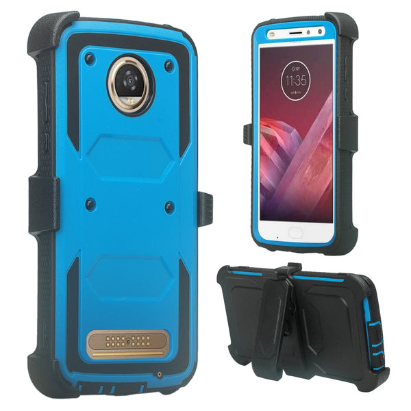 Motorola Moto Z2 Force heavy duty holster case - blue - www.coverlabusa.com