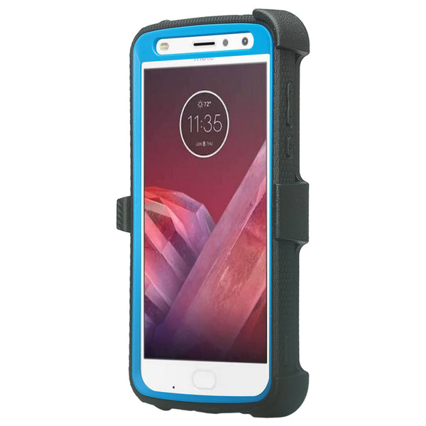 Motorola Moto Z2 Force heavy duty holster case - blue - www.coverlabusa.com
